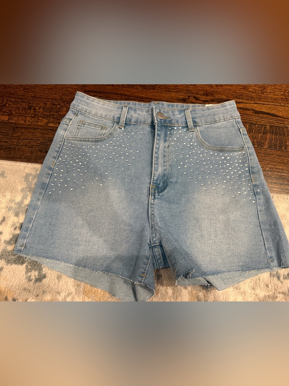 Large Nova Blue Denim Shorts with gems NWOT